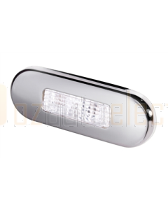 Hella White LED Oblong Step Lamp (10-33V DC, Polished Stainless Steel Rim)