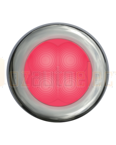 Hella Red LED Round Courtesy Lamp - Polished Stainless Steel Rim (24V)